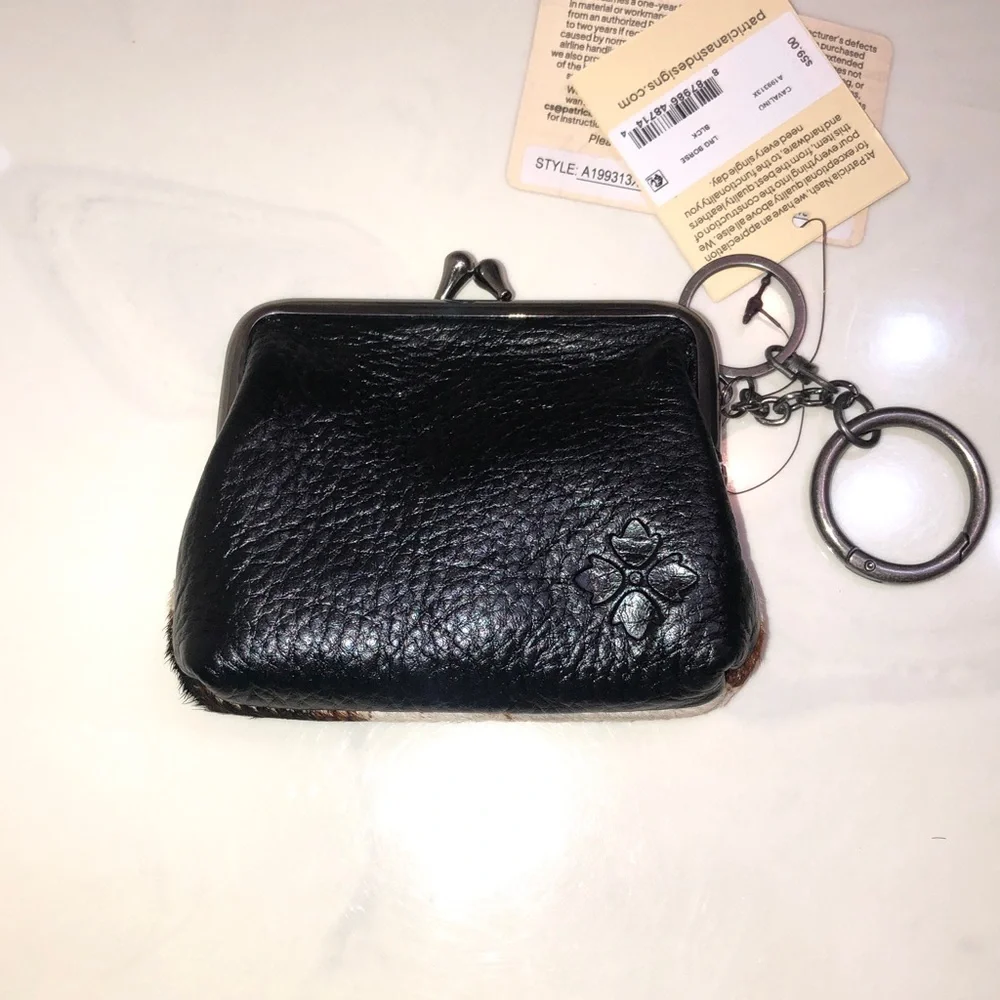 Patricia Nash Cavalino Large Borse Coin Purse Black Leather & Calf Hair NWT